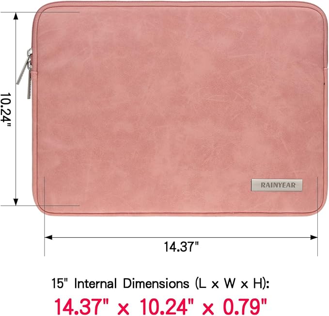 RAINYEAR 15 Inch Laptop Sleeve PU Suede Leather Case Padded Cover Water Resistant Carrying Computer Bag Compatible with 15.4 MacBook Pro/Air, Surface Laptop 3/4 15", New XPS 15 Touch(Coral)
