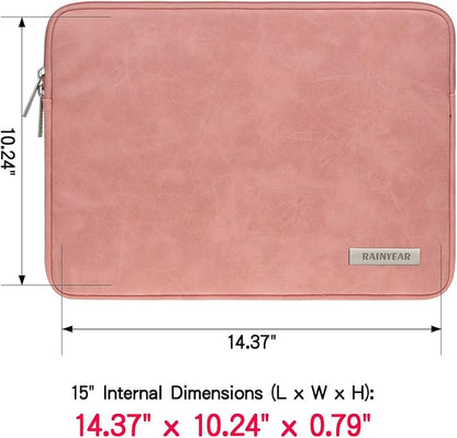 RAINYEAR 15 Inch Laptop Sleeve PU Suede Leather Case Padded Cover Water Resistant Carrying Computer Bag Compatible with 15.4 MacBook Pro/Air, Surface Laptop 3/4 15", New XPS 15 Touch(Coral)
