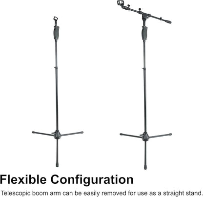 Rockville RVMIC3 V2 Portable Adjustable Tripod Boom Mic Stand for Singers & Musicians, Quick Release Clutch, Sturdy All-Metal, 25"-46.5" Telescopic Boom, Foldable, 6.7 lbs