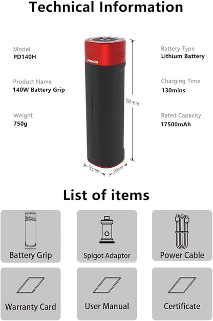 iFootage PD140H 140W Battery Grip – USB-C Portable Charger for Shark Nano Camera Slider,Cameras, Laptops, iPads, and Photography Gear