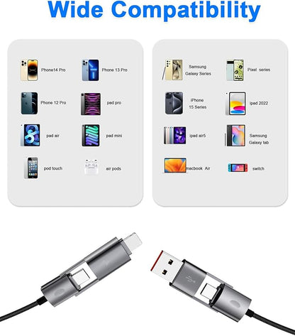 4 in 1 USB C Cable, 2Pack [Upgraded] Multi Fast Charging Cable, PD 65W 27W, 6FT+3FT, Round Braided, Compatible with iPhone/iPad/Samsung/MacBook