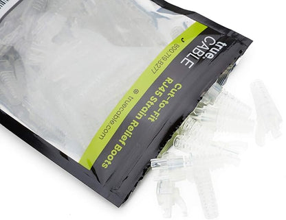 trueCABLE RJ45 Strain Relief Boots, Large 5.5 to 7.0mm Cut-to-Fit PVC Plug Cover, Transparent, 100 Pieces
