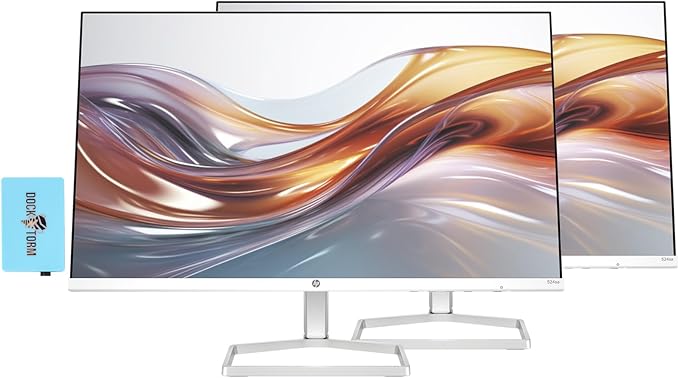 HP Series 5 524sa Monitor with Speakers (Replaces M24fwa) 24" 100Hz IPS FHD 99% sRGB 300 Nits Display, Adjustable Tilt, Flicker-Free, Anti-Glare, White/Silver w/DKZ USB Port Expander (2 Pack)