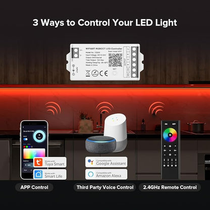 BTF-LIGHTING C05W RGBCCT PWM SMD FCOB (+ R G B C W) 6PIN LED Strip 2.4GHz Tuya WiFi Group Controller Alexa Google Home Control Match with WR01RF RC03RFB RC04RFB RC05RFB Remote