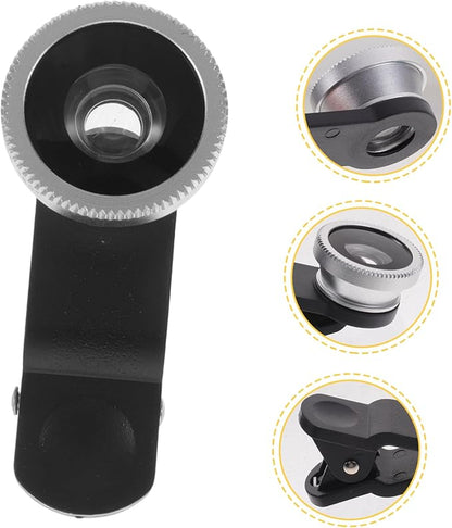 Portable Cell Phone Camera Lens Super Wide Angle Lens Macro Lens Fisheye Lens Clip on 3 in 1 Mobile Phone Lens Compatible for iPhone 6S/7/8/X (Silver)