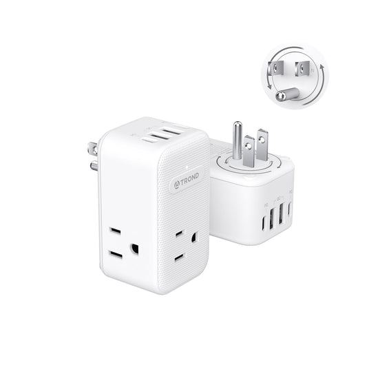 TROND Multi Plug Outlet Extender 2 Pack, 3 Way Outlet Splitter with 360 Rotating Plug, PD 20W USB C Charger Station, Sideways Adapter for Kitchen Bathroom Cruise Ship Travel Essentials