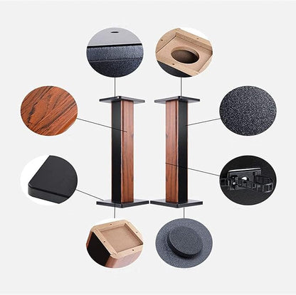 Speaker Stands Wood Grain 28 Inch Universal Floor Speaker Stands Pair Heavy Duty Surround Sound Speaker Monitor Stand for Home Theater with Sand Filling Tuning Function - 1 Pair