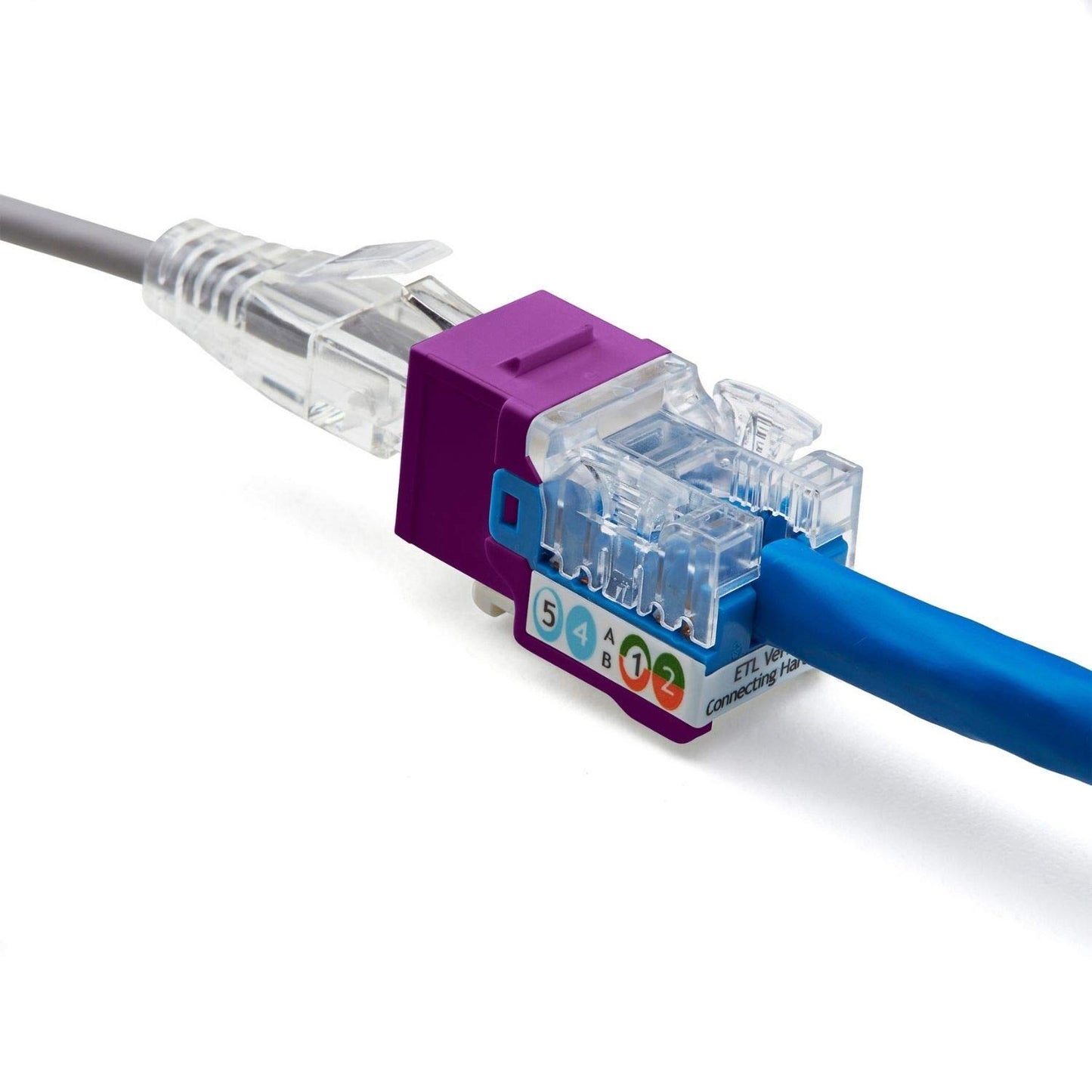 TRUE CABLE Cat6 Keystone Jack, Unshielded (UTP), 90 Degree Punch-Down, PoE++ (4PPoE) 100W, UL Listed, ETL Verified, ANSI/TIA Certified, Modular RJ45 Female, Purple, 12 Pack