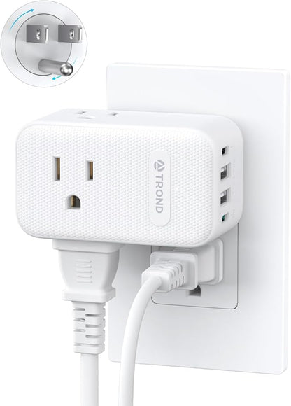 TROND Outlet Extender with 360 Rotating Plug, 3 AC Outlet Splitter with PD 20W USB C Charger, USB Wall Plug Adapter, A Small Charging Station for Kitchen Bathroom Cruise Ship Travel Essentials
