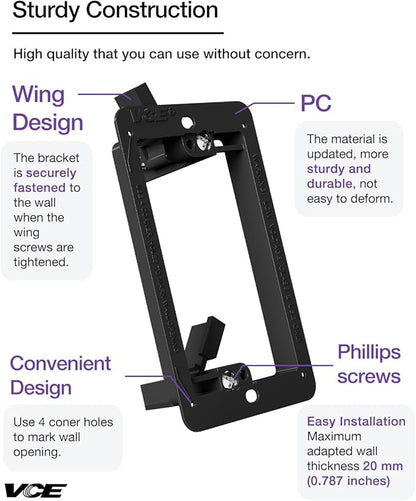 VCE Low Voltage Mounting Bracket (1 Gang, 5 Pack) for Single Gang Wall Plate, Telephone Wires, Network Cables, HDMI, Coaxial, Speaker Cables, Black