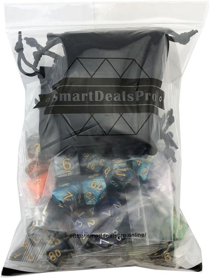SmartDealsPro 5 x 7-Die Double-Colors Polyhedral Dice Sets with Pouches for D&D DND RPG MTG Dungeon and Dragons Table Board Roll Playing Games D4 D6 D8 D10 D% D12 D20