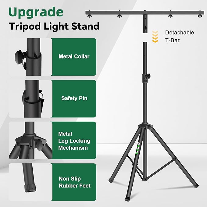 Dj Light Stand Metal T-Bar Stage Stand for Par Lights Tripod Light Stand with Crossbar Mount, Single