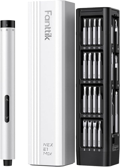 Fanttik E1 Max Electric Screwdriver, Mini Precision Screwdriver Set, 50 Magnetic Bits, Magnetic Storage, 5/32‘’Hex, Repair Tool Kit for Electronics Phone Camera Laptop Watch (White)