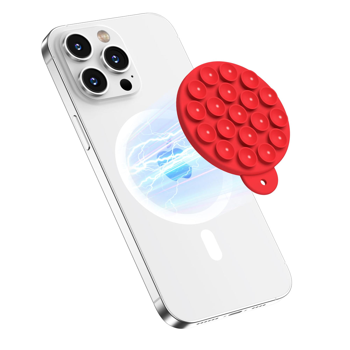 HSAOHD Magnetic Suction Cup Phone Mount, Compatible with MagSafe, Silicone Octo Cup Buddy Sticky Grip Holder for iPhone and Android, Removable Hands-Free Phone Stand Selfie/Video for TikTok, Red