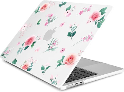 Batianda Premium Case for New MacBook Air 15 inch 2025 M4 2024 2023 with M3 M2 Chip, Floral Designed Protective Plastic Hardshell & Keyboard Cover & Screen Protector, Spring Flowers, Peach Rose