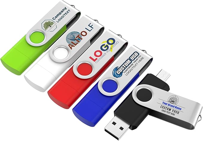 Customizable 8GB Flash Drive 10 Pack, ABLAZE Dual USB 2.0+ Type C Thumb Drives with Logo Personalized USB Memory Sticks (Mixed Colors)