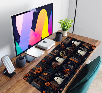 Cute Ghost Desk Mat Dark Vintage Large Mouse Pad Gaming Black Mouse Pad XXL Large Gaming Mousepad Desk Mat for Desktop Office Computer Laptop Keyboard and Mouse Mat - 31.5 X 15.7 in Desktop Protector