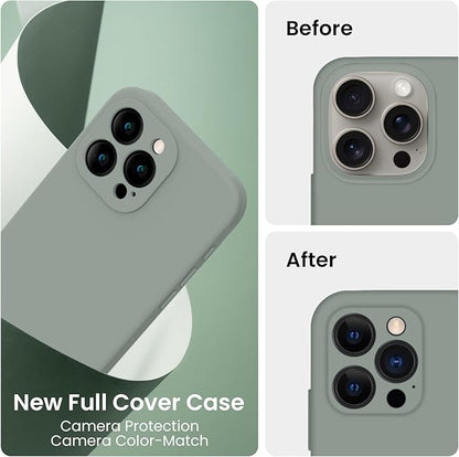 FireNova Designed for iPhone 15 Pro Max Case, Silicone Upgraded [Camera Protection] Phone Case with [2 Screen Protectors], Soft Anti-Scratch Microfiber Lining Inside, 6.7 inch, Calke Green