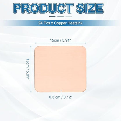 PATIKIL Copper Heatsink Pad Shims, 24 Pcs 15x15x0.3mm Copper Pad Shim IC Chipset GPU CPU Thermal Heatsink for Cooling Laptop Desktop Computer