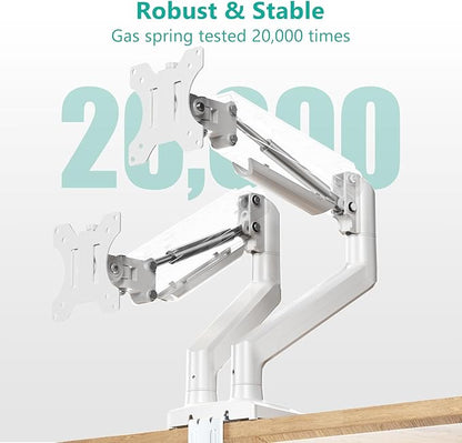 WALI Dual Monitor Stand for 17-32 inch Screens, Dual Monitor Arms for 2 Monitors Holds up to 19.8 lbs, Adjustable Gas Spring Dual Monitors Mount, VESA 75x75/100x100mm (GSMP002NW), White