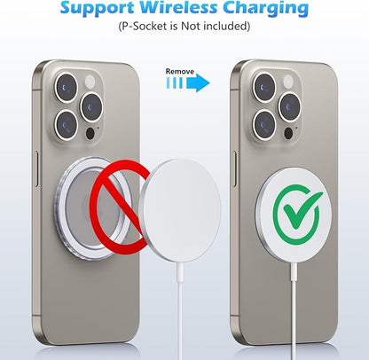 imluckies Magnetic Base Compatible with PopSocket Phone Grips and MagSafe iPhone Series Case, Removable Kindle/Phone Holder Base, Thin & Light Portable Plate, Matte Clear