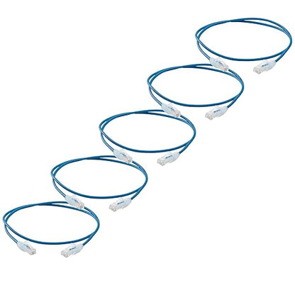 TRUECABLE Cat6 Component Rated Patch Cable, Unshielded (U/UTP), 3ft, Blue, 28AWG Solid Copper, Snagless 10G High-Speed Ethernet Cable, PoE++ 4PPoE 100W, UL Listed, RoHS-3, 5 Pack