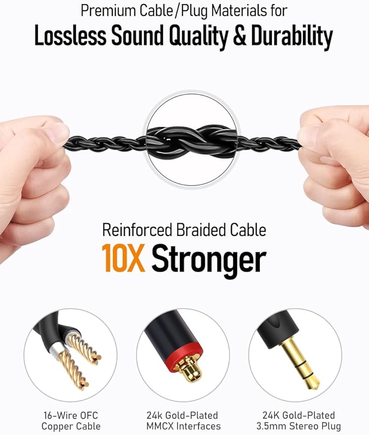 Vibes 201 Wired Earbuds in Ear Headphones, Noise Cancelling Bass Driven HiFi Earphones, Tangle-Free Braided Cord, Carry Case, Ear Buds Tips, 3.5mm Jack, Secure Fit (Clear Brown, No Mic)