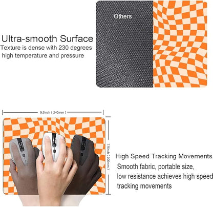 Mouse Pad, Orange Checkered Design Mouse Pad, Washable Square Cloth Mousepad for Office Laptop, Non-Slip Rubber Computer Mouse Pads for Wireless Mouse, Cute Mouse Pads for Desk