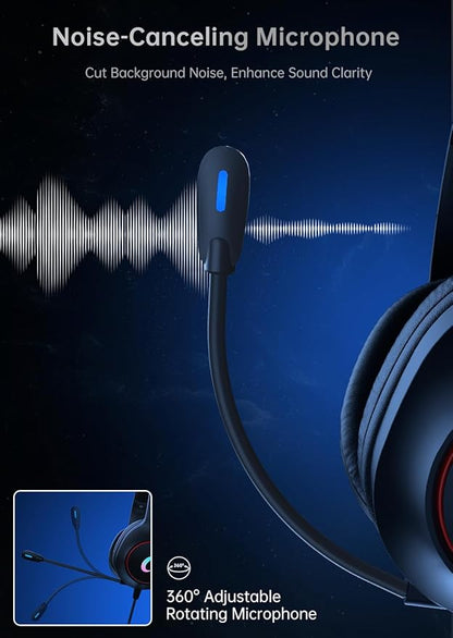 CM7002 Gaming Headset for PS5, PS4, PC, Mac, Switch, Xbox Series, Surround Sound RGB Gaming Headphones with Noise Canceling Microphone, 50MM Dynamic Drivers, 3.5MM Audio Jack, Black