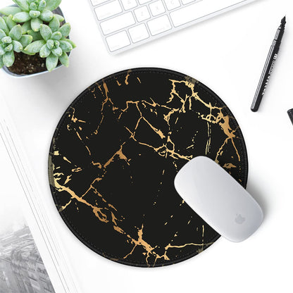 ITNRSIIET Round Mouse Pad with Stitched Edge Premium-Textured Waterproof Non-Slip Rubber Base Desktop Protection Mat Diameter 8.7 inches, Gold Texture Black Marble