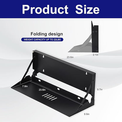 2 Pcs 24 Inch Keyboard Wall Mount Foldable Fits Standard Computer Keyboard Mouse Stand Tray Organizer for Small Offices Apartments, Easy Installation with 4 Screws (Black)