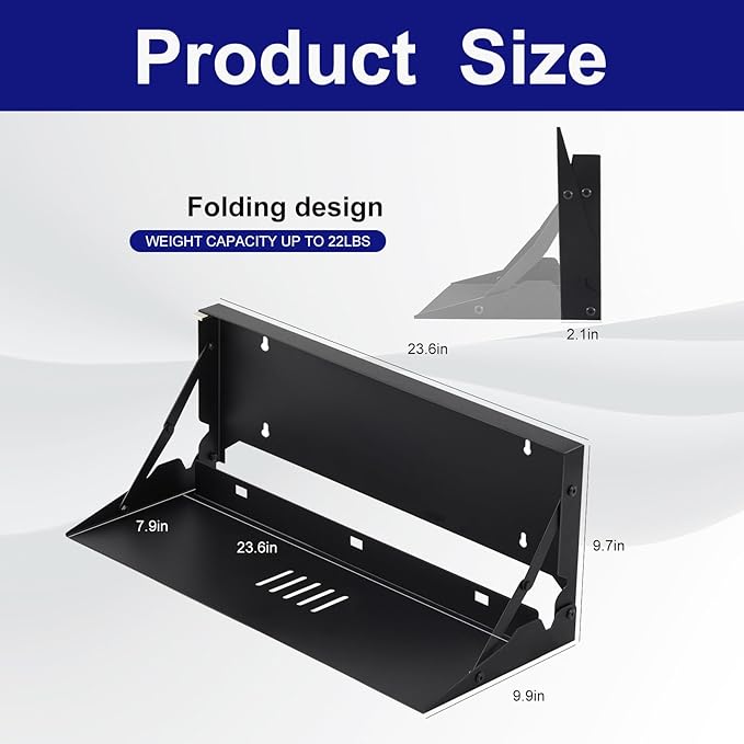 1 Pcs 24 Inch Keyboard Wall Mount Foldable Fits Standard Computer Keyboard Mouse Stand Tray Organizer for Small Offices Apartments, Easy Installation with 4 Screws (Black)