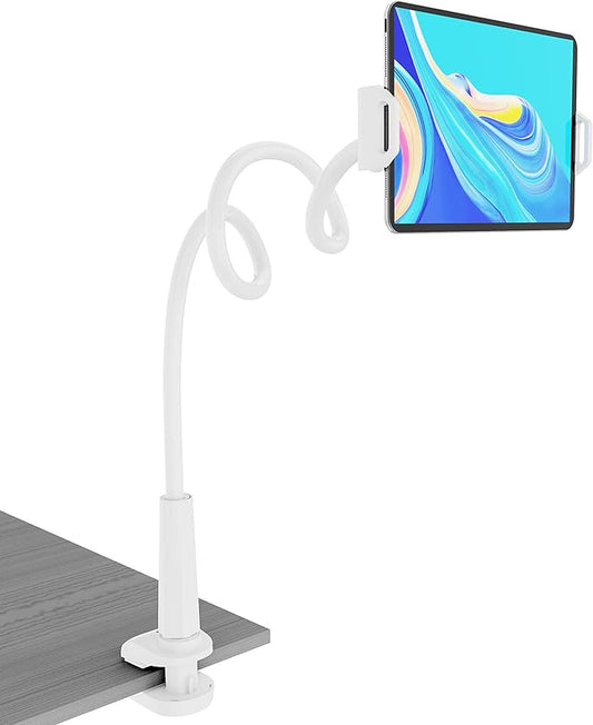 MAGIPEA Gooseneck Tablet Holder for Bed, Flexible Tablet Stand Holder with 360° Adjustable, Hands Free Tablet Mount Clip, Compatible with iPad/Kindle/Switch/Galaxy Tabs, More 4.7-13" Devices, White