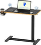 FLEXISPOT Mobile Standing Desk with Wheels Pneumatic Laptop Desk Rolling Computer Cart Movable Height Adjustable Small Sit Stand Desk Computer Workstations Home Use（27.6" W x 15.7" D, Black+Maple