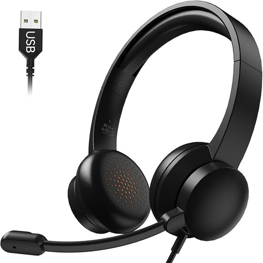 USB Headset with Microphone for PC, Wired Headphones with Mic USB Headsets with Noise Cancelling Microphone, Computer Headset with Microphone for Home Office Online Class Teams Skype（Rose Pink）