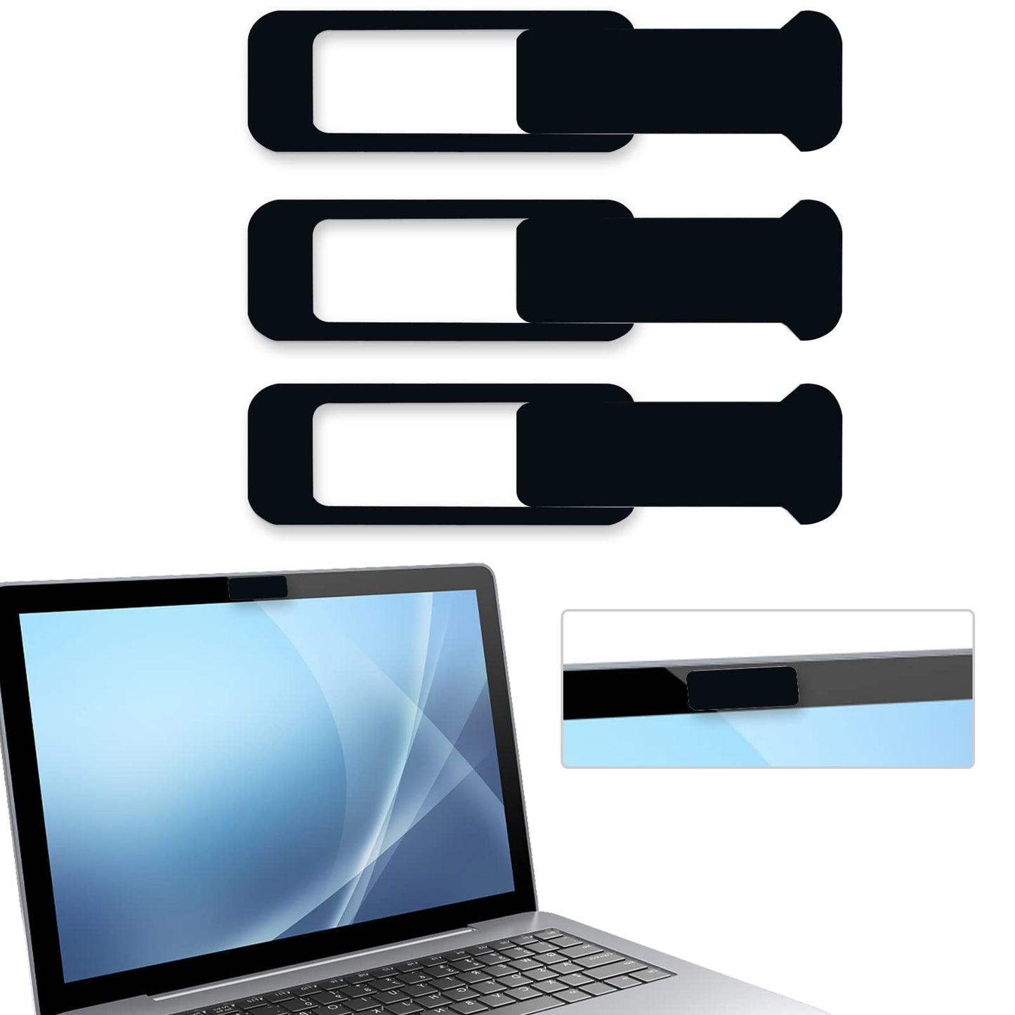 Webcam Cover, 3 Pieces, Laptop Camera Cover, Privacy Shielding Capacity is Twice as Big as The Traditional, Suitable for Computer Mobile Phones, laptops, Tablets and so on (Black)