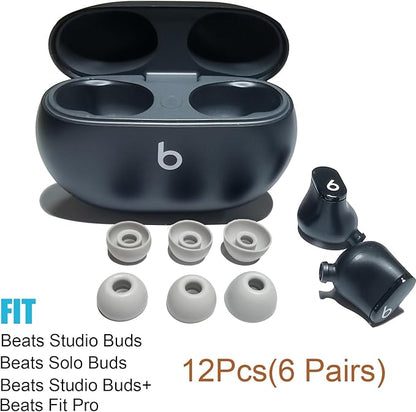 Silicone Ear Tips for Beats Studio Buds Tips Replacement Ear Earbuds Tips Studio Buds+/Fit Pro/Solo Buds for Beats Earbuds, 6 Pairs LMS Gray