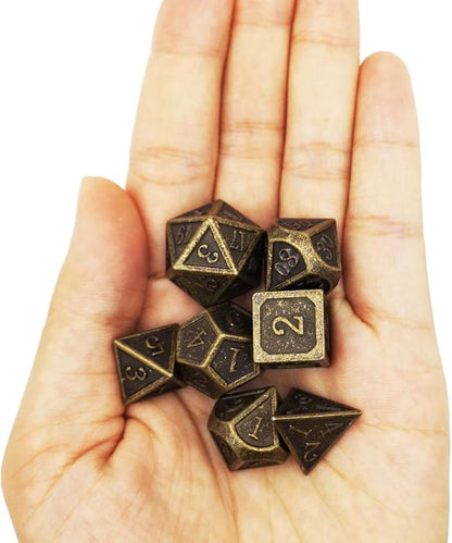 Haxtec DND Metal Dice Set 7PCS D&D Dice of D20 D12 D10 D8 D6 D4 Compatible with Dungeons and Dragons RPG Dice Games-Antique Bronze Dice