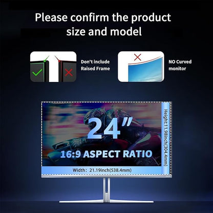 [2 Pack] Magnetic Computer Privacy Screen Filter 24 Inch for 16:9 Widescreen Monitor Desktop PC, 24in Hanging Removable Anti Glare Blue Light Protector, Double Sided Reversible Eye Care Film