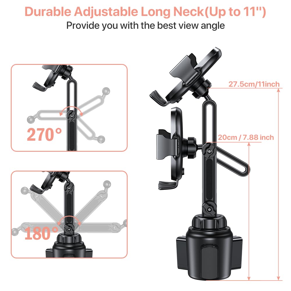 miracase Universal Cup Phone Holder for Car, [Upgraded Version] Adjustable Long Neck Car Cup Holder Phone Mount Cradle Friendly Compatible with iPhone Samsung Google and All Smartphones, Pink