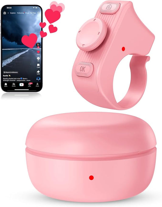 duskeep TikTok Scrolling Ring Remote Control, Camera Shutter Remote, Wireless Bluetooth Scrolling Ring for iPhone, iPad, iOS, Android - Pink