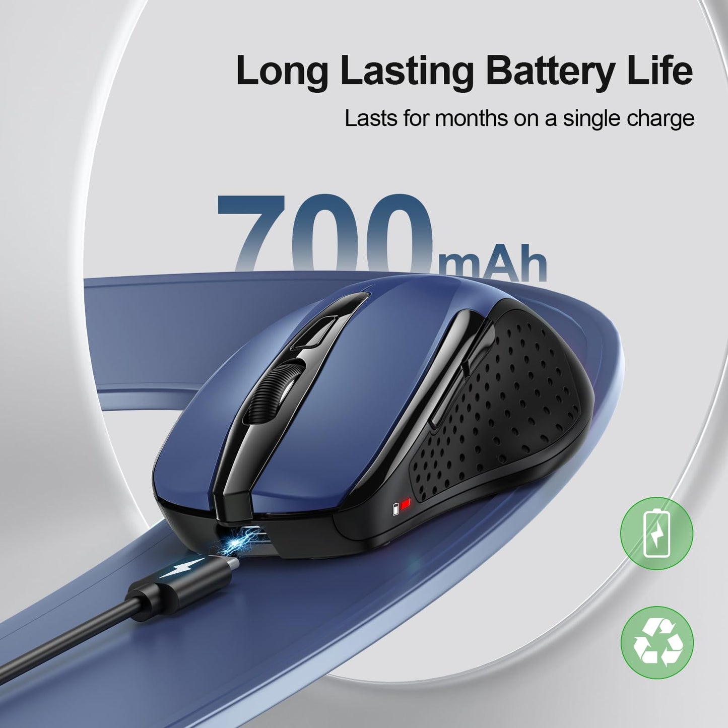 TECKNET Wireless Mouse, BT 5.0/2.4G, Rechargeable 6-DPI Silent, Blue