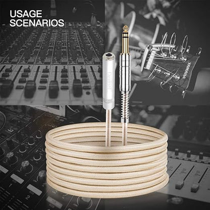 Devinal 1/4 inch Extension Cord, 1/4" Male to Female Cable, 6.35mm Quarter inch Headphone Extender Gold Plated Nylon Braided Durable Audio Cable Stereo Cord, 10 Feet 3Meters
