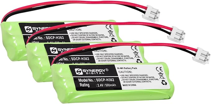 Synergy Digital Cordless Phone Batteries, Compatible with Vtech 89-1337-00-00, BT18443, BT28443 Cordless Phone Batteries (Ni-MH, 2.4V, 500 mAh), Set of 3