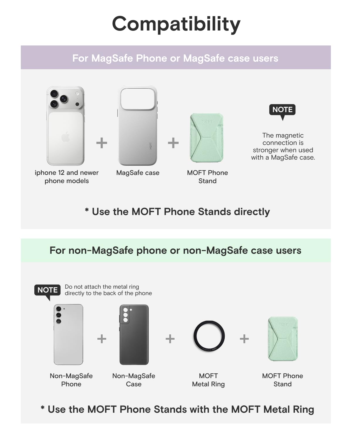 MOFT Magnetic Wallet Stand Compatible with iPhone 17/16/15/14/13/12 Series, Angle Adjustment & Magsafe Compatible MOVAS Phone Stand,Peppermint