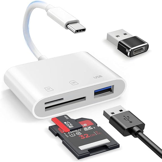 USB C SD Card Reader，SD Card Reader USB C for iPhone 15 16/iPad/Mac/Laptop，3 in 1 sd Card Reader with Dual Slots & USB Port for Mac MacBook Pro/Air/Mini Android Laptop More USBC Typec Devices
