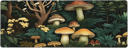 Gaming Mouse Pad, Large Non-Slip Rubber Base Mousepad, Keyboard Mouse Mat, Desk Pad with Stitched Edges, 31.5x11.8inch, Mushroom Forest