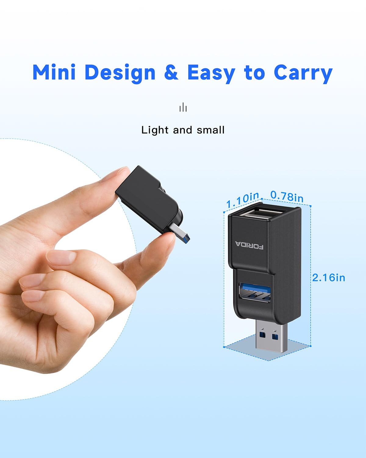 3 Ports USB Hub 3.0, FORIDA USB Splitter 1 in 3 Out for Laptops, Keyborad