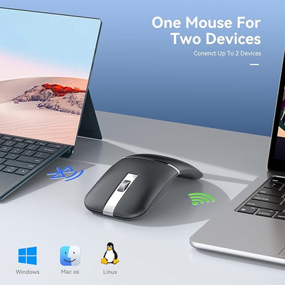 WFB Wireless Arc Mouse for Laptop,Bluetooth USB Rechargeable Computer Mice,Rotatable Rotating Ultra Slim,3 DPI for Desktop PC MacBook Pro Chromebook Lenovo Device Travel