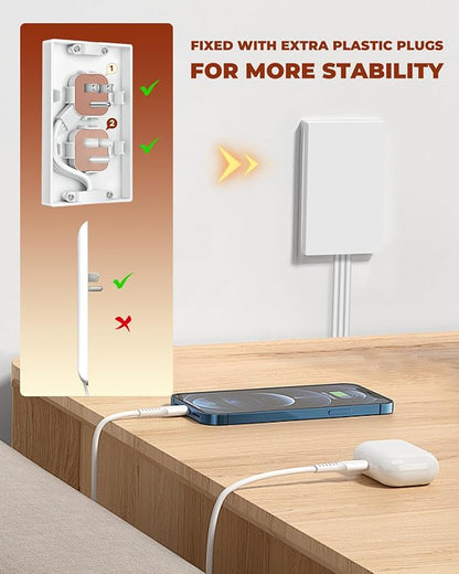 Saker Outlet Concealer Power Strip, 8ft Ultra-Thin Extension Cord with 3 Outlets,1625W, Low-Profile Flat Plug, Wall-Hugging Design for Home, Office, and TV Setup (8ft)